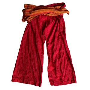 Paul Ropp Thai Fisherman Wrap Pants Unisex Size 4 Red Cotton Excellent Striped